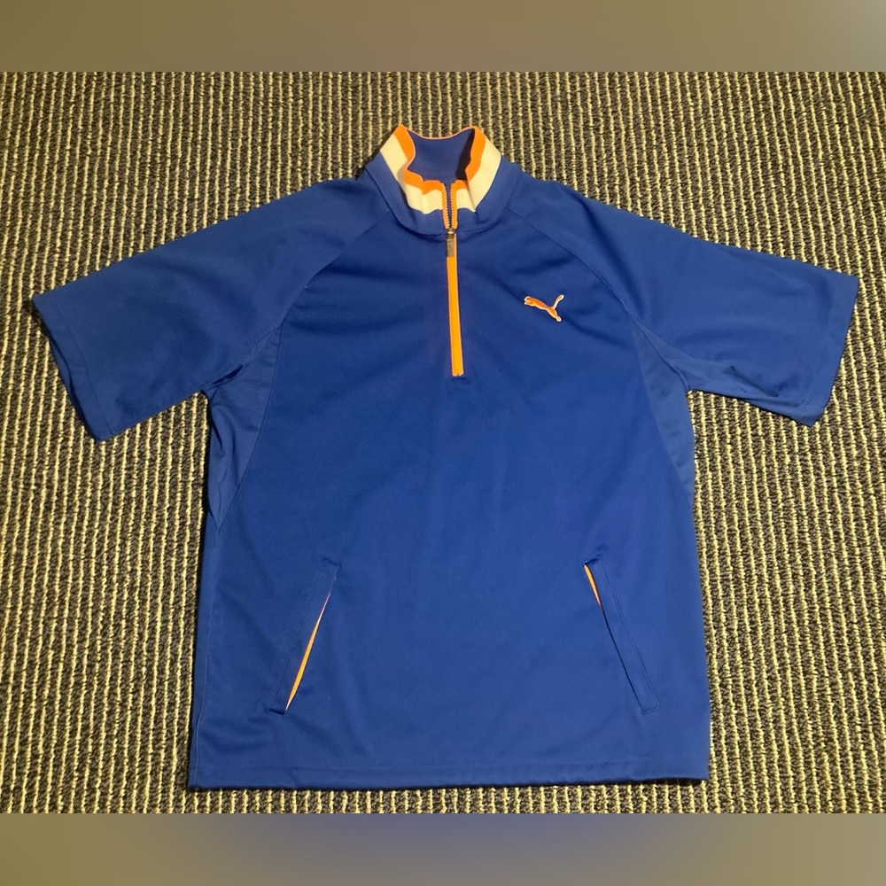 Puma Medium Blue Orange Half Zip USP Wind Athletic Short Sleeve Golf Pullover